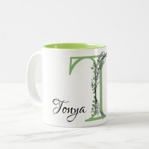 Tasse 2 Couleurs Lettre monogramme T de la Lavande d'Eucalyptus