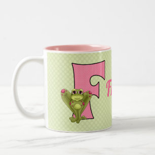 Tasse 2 Couleurs Lettre monographie rose et verte F et nom Enfants
