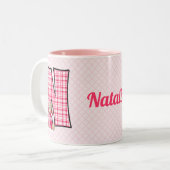 Tasse 2 Couleurs Lettre N avec nom de l'ours rose de l'enfant (Devant gauche)