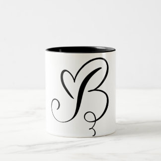 TASSE 2 COULEURS LETTRE NOIRE "B" ÉLÉGANTE MONOGRAMME