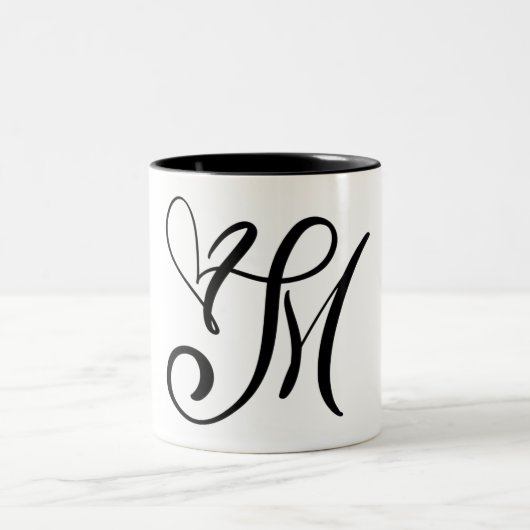 TASSE 2 COULEURS LETTRE NOIRE "M" ÉLÉGANTE MONOGRAMME (Centre)