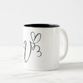 TASSE 2 COULEURS LETTRE NOIRE "V" ÉLÉGANTE MONOGRAMME (Devant droit)
