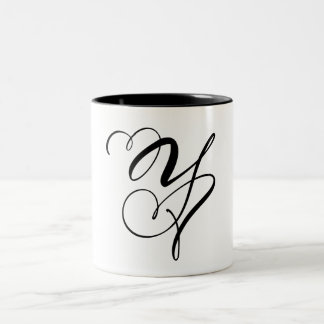 TASSE 2 COULEURS LETTRE NOIRE "Y" ÉLÉGANTE EN MONOGRAMME