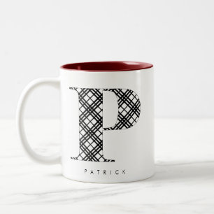 TASSE 2 COULEURS LETTRE PLAN NOIR ET BLANC P