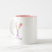 Tasse 2 Couleurs Lettre rose florale Y Monogramme initial et nom (Devant gauche)