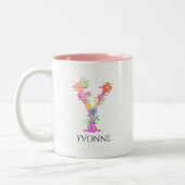 Tasse 2 Couleurs Lettre rose florale Y Monogramme initial et nom (Gauche)