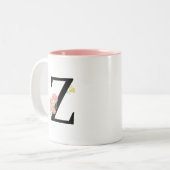 Tasse 2 Couleurs Lettre Z Monogramme Fleurs aquarelles rose jaune (Devant gauche)