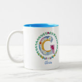 Tasse 2 Couleurs Lettres de fleurs Initiale "G" avec nom personnali (Gauche)
