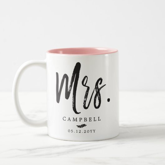 Tasse 2 Couleurs Lettres de script dansant| M. et Mme (Gauche)
