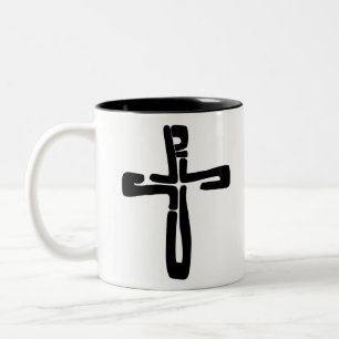 Tasse 2 Couleurs lettres noires de Jésus sur la Croix