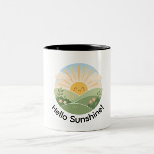 Tasse 2 Couleurs Lever de soleil heureux sur des collines fleuries
