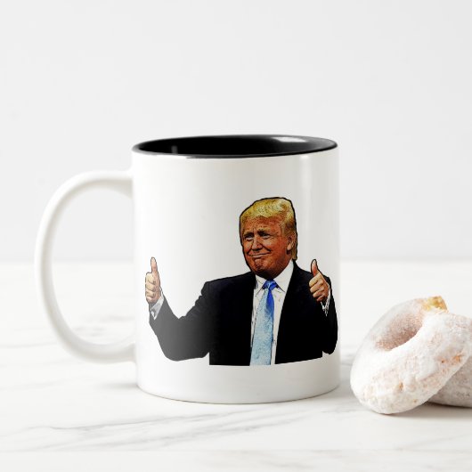 Tasse 2 Couleurs Levez les pouces - Donald Trump (Avec donut)