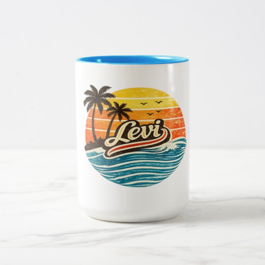 Tasse 2 Couleurs Levi Retro Sunset Name Design (Centre)
