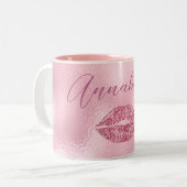 Tasse 2 Couleurs Lèvres de Parties scintillant rose glamour (Devant gauche)