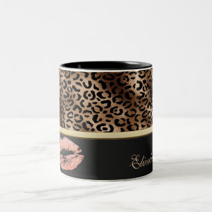 Tasse 2 Couleurs Lèvres Pailletées au Motif Élégant de Léopard