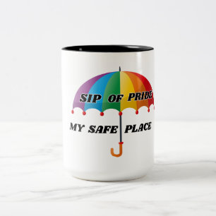 TASSE 2 COULEURS LGBTQ ARC-EN-CIEL FIERTE MON ENDROIT SÛR 15 OZ.