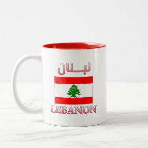 Tasse 2 Couleurs Liban Flag Chacer Anglais Arabe et Anglais WordArt