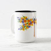 Tasse 2 Couleurs libellule de fleurs jaunes (Devant gauche)