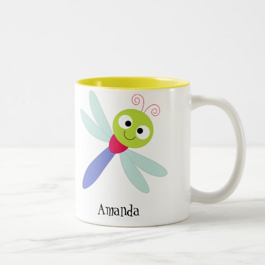 Tasse 2 Couleurs Libellule heureuse mignonne de bande dessinée avec (Droit)