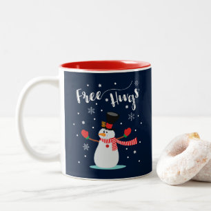 Tasse 2 Couleurs Libérez les étreintes. Bonhomme de neige, flocon