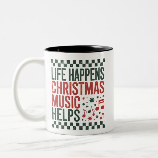 Tasse 2 Couleurs Life Happens Christmas Music Aide Funny Retro (Gauche)