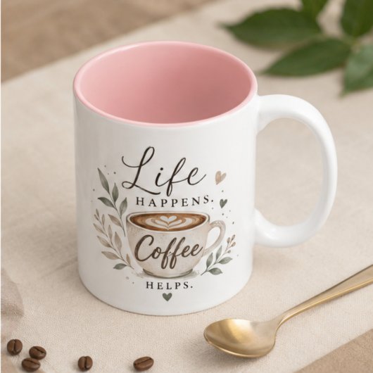 Tasse 2 Couleurs Life happens. Coffee helps