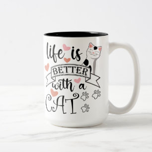 Tasse 2 Couleurs Life is Better With a Cat quote slogan