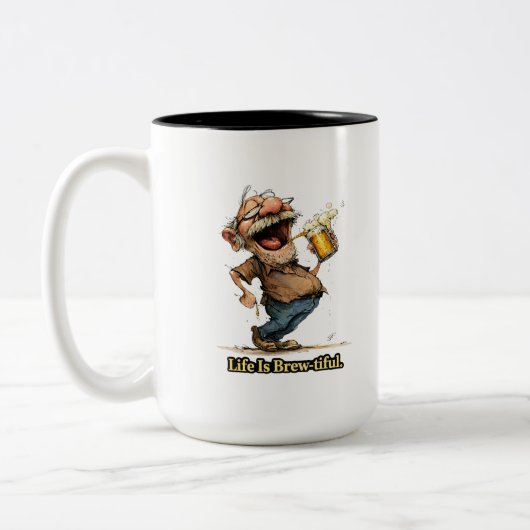 Tasse 2 Couleurs Life Is Brew-tiful Funny Beer Cartoon Tee (Gauche)