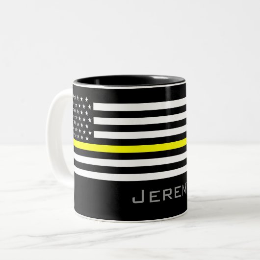 Tasse 2 Couleurs Ligne jaune mince personnalisée drapeau (Devant gauche)