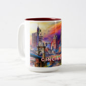 Tasse 2 Couleurs Ligne Skyline Cincinnati Abstraite (Devant gauche)
