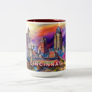 Tasse 2 Couleurs Ligne Skyline Cincinnati Abstraite