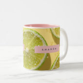 Tasse 2 Couleurs Lime personnalisée tranche de citron vert pailleté (Devant droit)