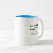 Tasse 2 Couleurs Lincoln, Garçon Personnalisé Nom Définition (Devant droit)