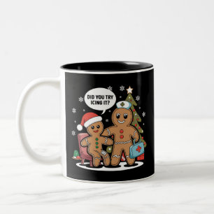 Tasse 2 Couleurs L'Infirmière De Noël Gingerbread Homme Avez-Vous E