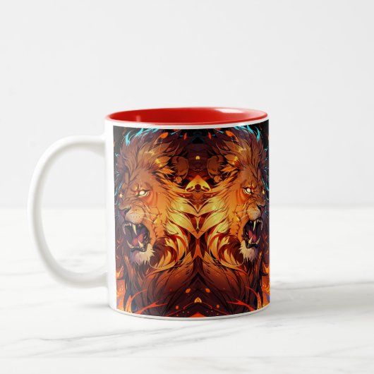 Tasse 2 Couleurs Lion de feu avec Mane et éléments naturels (Gauche)