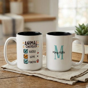 Tasse 2 Couleurs Liste de contrôle d'animaux Monogramme