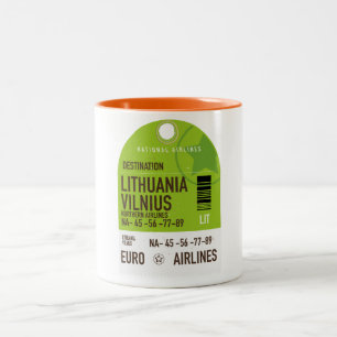 Tasse 2 Couleurs Lituanie billet de voyage en avion de Vilnius