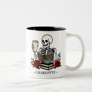 Tasse 2 Couleurs Livre Drôle et Squelette Amoureux de Café Floral