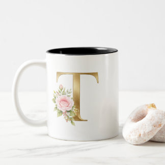 Tasse 2 Couleurs Logo élégant à monogramme floral lettre T