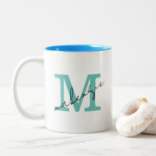 Tasse 2 Couleurs Logo minimaliste Monogramme Turquoise simple Ajout