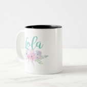 Tasse 2 Couleurs Lola avec le bouquet floral d'Aqua (Devant gauche)