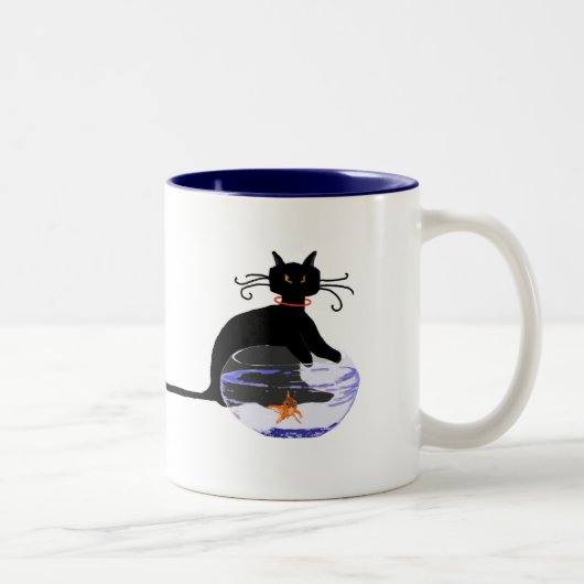 Tasse 2 Couleurs Longue queue Fishin allé par chat (Droit)