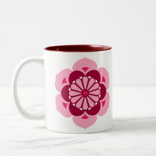 Tasse 2 Couleurs Lotus Flower Mandala, Fuchsia Pink et Bourgogne