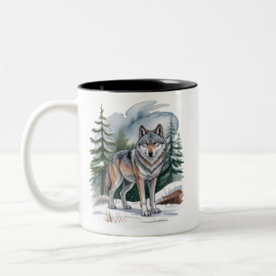 Tasse 2 Couleurs Loup d'hiver rétro à l'aquarelle 90's Nature sauva