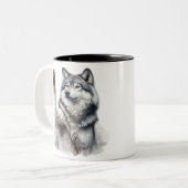 Tasse 2 Couleurs Loup gris artistique en aquarelle (Devant gauche)