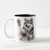 Tasse 2 Couleurs Loup gris artistique en aquarelle (Gauche)