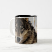 Tasse 2 Couleurs Loup gris ou loup de bois de construction (Devant gauche)