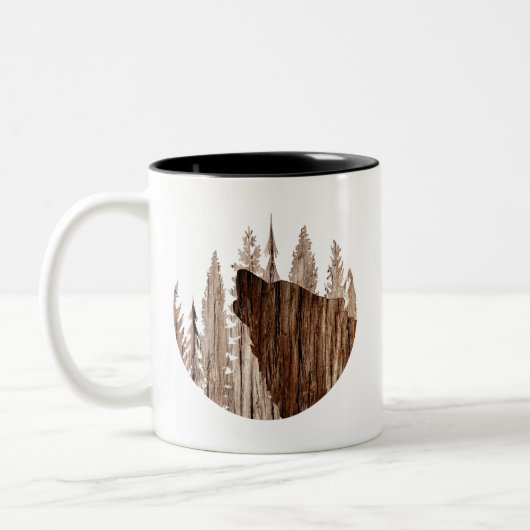 Tasse 2 Couleurs Loup-Howling En Bois Texturé (Gauche)