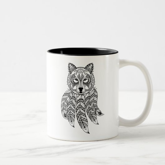 Tasse 2 Couleurs Loup inspiré avec Dreamcatcher (Droit)