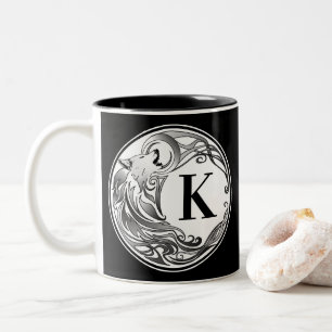 Tasse 2 Couleurs Loup tribal - Monogramme ombragé